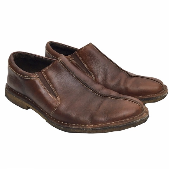 JOHNSTON & MURPHY Loafers Brown Leather Slip On Sheepskin Crepe Sole Size 12M - Picture 1 of 13